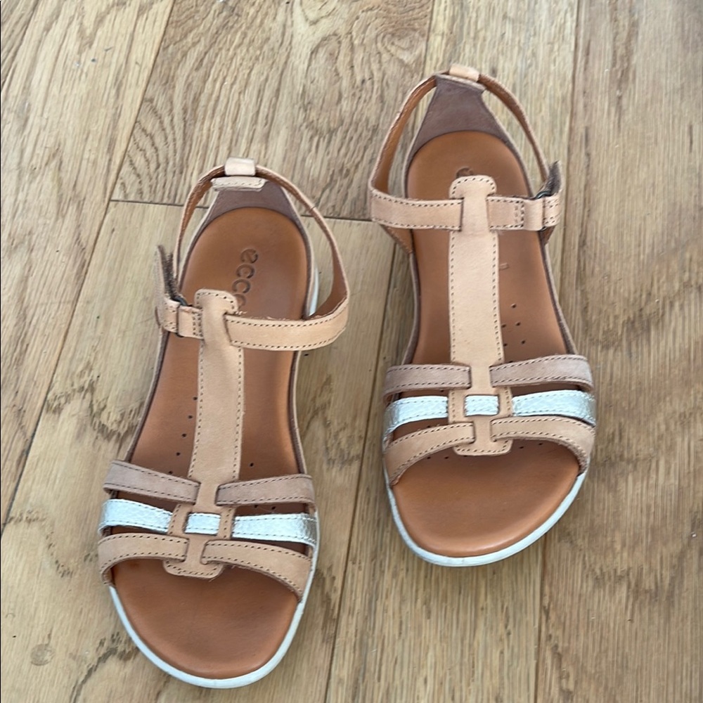 Ecco White Gold/Cashmere T-Strap Sandals